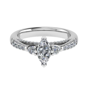 Renee Marquise Cut  Engagement Ring With Round Diamond As A Side Stone