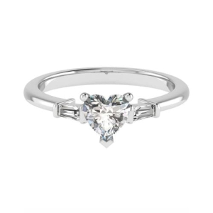 Gemma Heart Shaped Engagement Ring With Baguette Shaped Diamond As A Side Stone