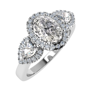 Gloria Oval Shaped Engagement Ring With Pear And Round Diamond As A Side Stone