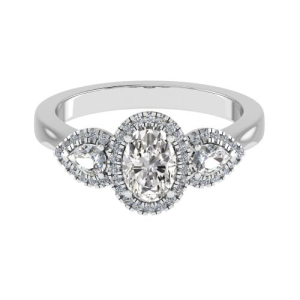 Gloria Oval Shaped Engagement Ring With Pear And Round Diamond As A Side Stone