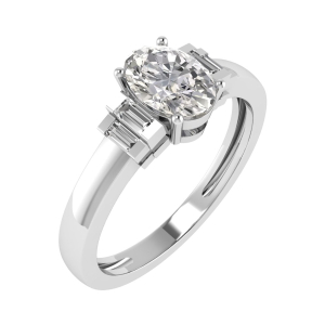 Helen Oval Shaped Engagement Ring With Baguette As A Side Stone
