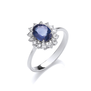 1.75 Carat Oval Cut Sapphire With Round Diamond Halo Set Ring