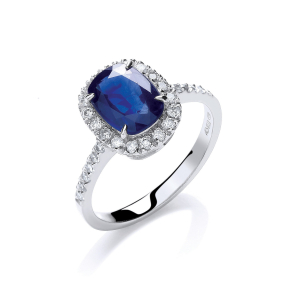 2.00 Carat Cushion Cut Sapphire Stone With Round Diamond Halo Set Ring