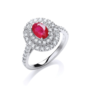 1.50 Carat Oval Shaped Double Halo Ruby Ring