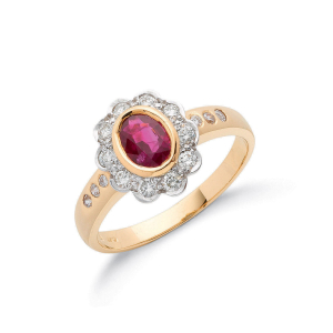 1.25 Carat Oval Cut Flower Style Ruby And Diamond Set Ring