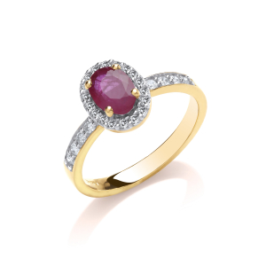 1.00 Carat Oval Cut Flower Style Ruby Ring With Side Stone 