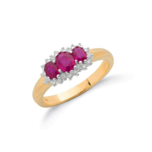 1.00 Carat Oval Cut 3 Stone Ruby Ring