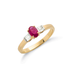 0.75 Carat Oval Cut Ruby and Baguette set  Ring