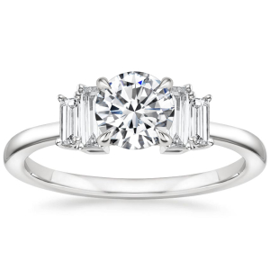 Aruna 0.20-3.00 Carat Round Diamonds Engagement Ring With Baguette Cut Side Stone