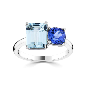 Kyra 2.80 Carat Aquamarine Emerald cut Prong  Statement Diamond Ring