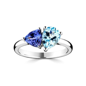 1.70 Carat Pear Shaped Gemstone Satement Ring In Aquamarine And Tanzanite 