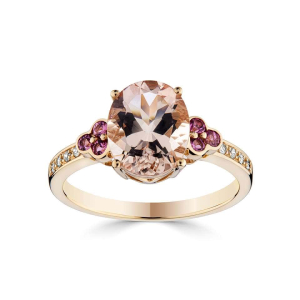 1.90 Carat Oval And Round Shaped Morganite Gemstone Statement Ring