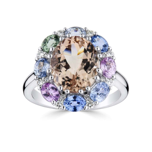 5.36 Carat Oval Shaped Marganite And Mixed Gemstones Statement Ring