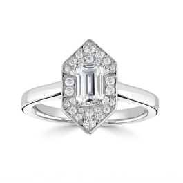 0.77 Carat Emerald Shape And Round Cut Diamond Set Statement Ring