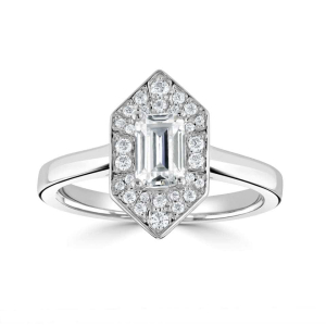 0.77 Carat Emerald Shape And Round Cut Diamond Set Statement Ring