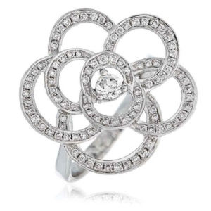 0.70 Carat Natural Round cut Diamond Flower Designer Ring 18k Gold 