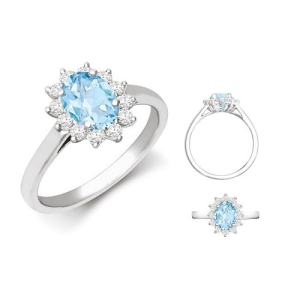 1.10 Carat Natural Diamond, Oval Cut Aquamarine, Ruby, Emerald and Sapphire Stone Ring