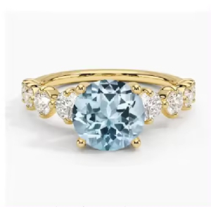 1.50 Carat Round Cut Aquamarine Stone and Natural Diamond Ring Gold and Silver