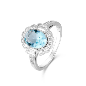 Yides Aquamarine Gemstone Diamond Ring