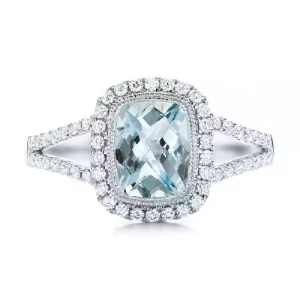  Beni Aquamarine Rose Gold Halo Engagement Diamond Ring