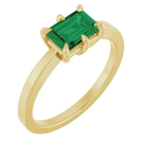  Creda Emerald Yellow Gold 6 Prong Gemstone Engagement Ring
