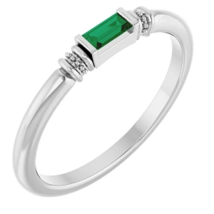 0.14 Carat Natural Emerald and Alexandrite Birthstone Baguette Brilliant Cut Women's Ring