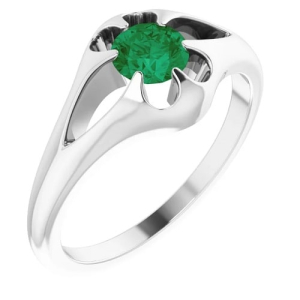 0.48 Carat Natural Emerald May Birthstone Round Brilliant Cut Women's Ring