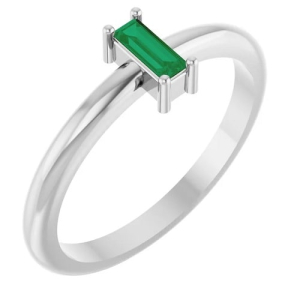 0.20 Carat Natural Emerald May Birthstone Straight Baguette Brilliant Cut Women's Ring