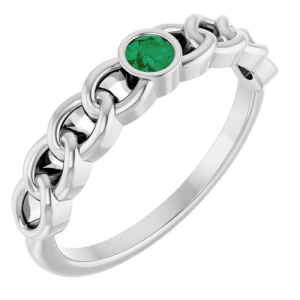 0.15 Carat Natural Emerald May Birthstone Round Cut Curb Chain Women's Ring
