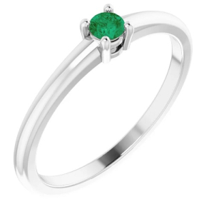 0.15 Carat Natural Emerald May Birthstone Round Brilliant Cut Women's Ring