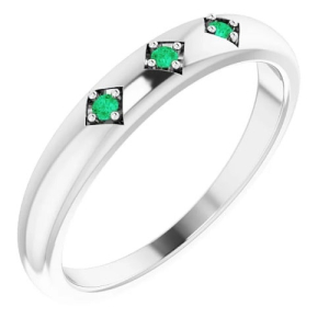 0.15 Carat Natural Emerald May Birthstone Round Cut Women's Stackable Ring