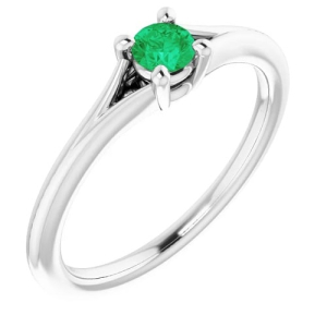 0.15 Carat Natural Emerald May Birthstone Claw-set Round cut Youth Solitaire Ring