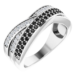 0.65 Carat Round Brilliant Cut Natural White & Black Diamond Women's Ring