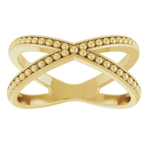 Beaded Criss Cross Gold Ring Available In 9k,14k,18k And Platinum
