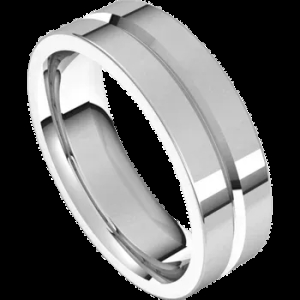 sterling Silver Standard Weight Centered Groove Comfort Fit Flat Band
