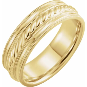 Yellow Gold 7 mm Rope Pattern Band with Milgrain Gold Ring