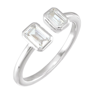 1.00 Carat Lab Created Emerald Shaped Two Stone Diamond Ring 