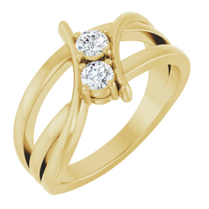 Nymeria Natural Yellow Gold 4 Prong Two Stone Diamond Ring