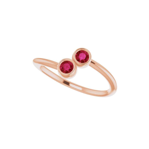 Naveah Natural Ruby Rose Gold Bezel Two Stone Diamond Ring