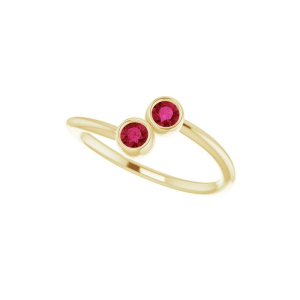 Naveah Natural Ruby Yellow Gold Bezel Two Stone Diamond Ring