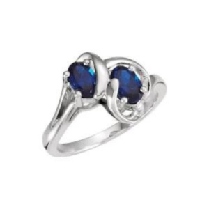 Coye Blue Sapphire Oval cut 4 Prong  Two Stone Diamond Ring