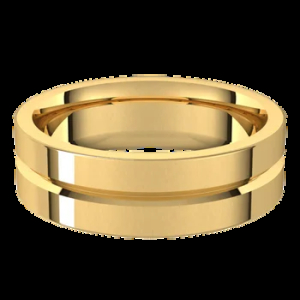 6 mm Width And 2mm Thick Centered Groove Comfort Fit Flat Band Available in 9k,14k,18k,Platinum And Silver