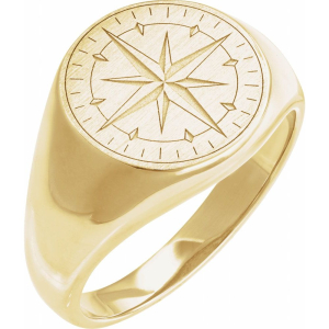 Compass Signet Ring Available In 9k,14k,18k,Platinum And Silver