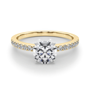 Creeda Round Cut Lab-Created Diamond Yellow Gold 4 Prong Side Stone Engagement Ring