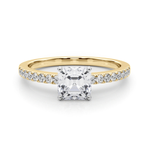 Creeda Asscher Cut Lab-Created Diamond Yellow Gold 4 Prong Side Stone Engagement Ring