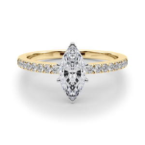 Creeda Marquise Cut Lab-Created Diamond Yellow Gold 6 Prong Side Stone Engagement Ring