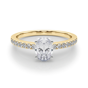 Creeda Oval Cut Lab-Created Diamond Yellow Gold 4 Prong Side Stone Engagement Ring