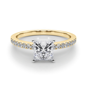 Creeda Princess Cut Lab-Created Diamond Yellow Gold 4 Prong Side Stone Engagement Ring