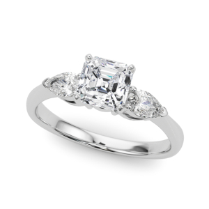 Vallory Lab-Created Diamond Asscher cut 4 Prong Set  Trilogy Engagement Ring