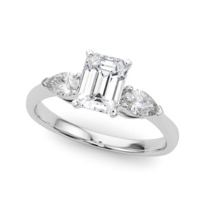 Vivie Lab-Created Diamond Emerald cut 4 Prong Set  Trilogy Engagement Ring